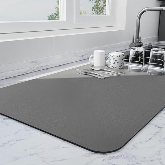 Ecotrim - Dish Drying Mat for Kitchen Counter | Coffee Bar Mat for Countertops | Heat Resistant Drainer Mat with Non-slip Rubber Backed | Hide Stain Kitchen Absorbent Draining Mat | Dark Grey 18"x32" by Unknown