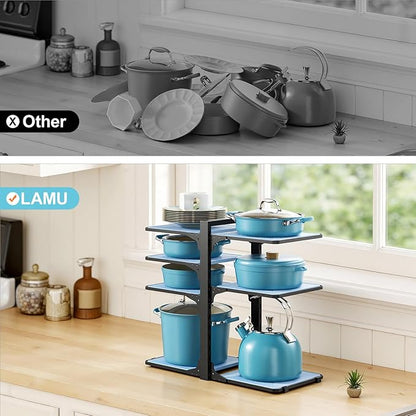 LAMU Pots and Pans Organizer under Cabinet, 8-Tier Heavy Duty Pan Organizers inside Cabinet, Adjustable Pot Rack for Small Kitchen Storage, 15" Height Holds Cast Iron Pans and Skillets Black - Image 7