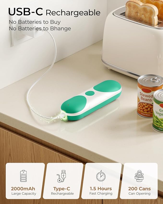 Electric Can Opener, One-Touch Automatic Can Opener, USB Rechargeable Electric Can Opener for Seniors with Arthritis- Cordless Battery Powered, Side Cut, Smooth Edge, Handsfree, for Any Size Cans - Image 3