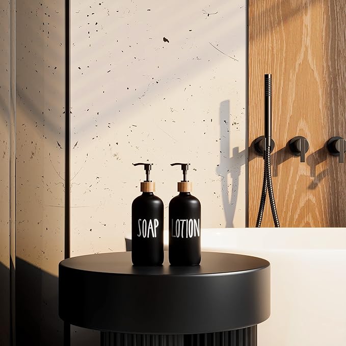 Glass Lotion Dispenser,Refillable Matte Black Hand Lotion Dispenser Suitable for Bedroom,Body or Hand Lotion Bottle Rustic Bedroom Decor - Image 2