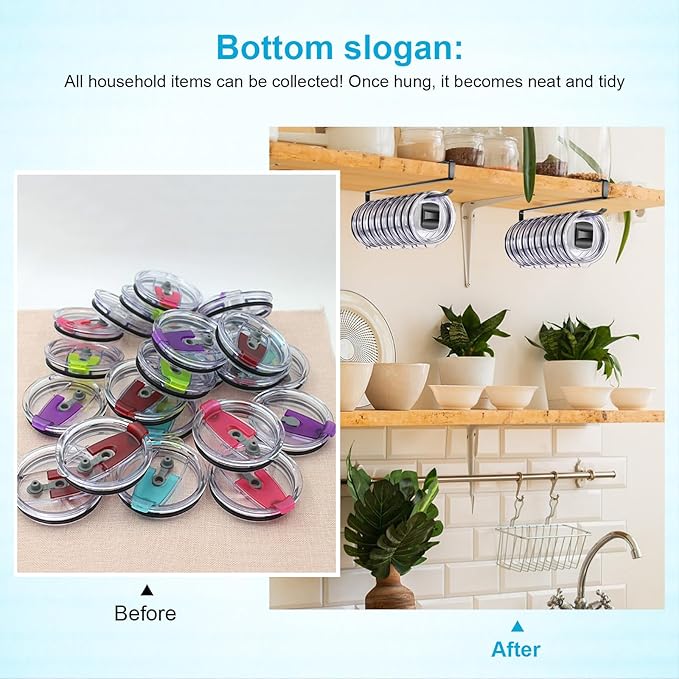 4Pack Tumbler Lid Organizer for Corner Cabinets, Space-Saving Cup Holder, Water Bottle Storage, Kitchen Organization, No Drilling up to 48 Lids(Black, 4pack) - Image 7