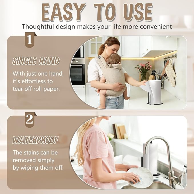 Paper Towel Holder Countertop, Premium Stainless Steel Black Paper Towel Holder with Anti Slip & Waterproof, Freestanding Countertop Paper Towels Holder for Kitchen, Tabletop, Bathroom - Image 5