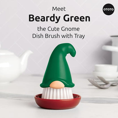 New! Beardy Gnome Dish Brush by Ototo - Gnomes, Quirky Gifts, Cute Kitchen Accessories, Funny Kitchen Gadgets, Vegetable Brush, Cute and Useful Gifts for Women (Green)