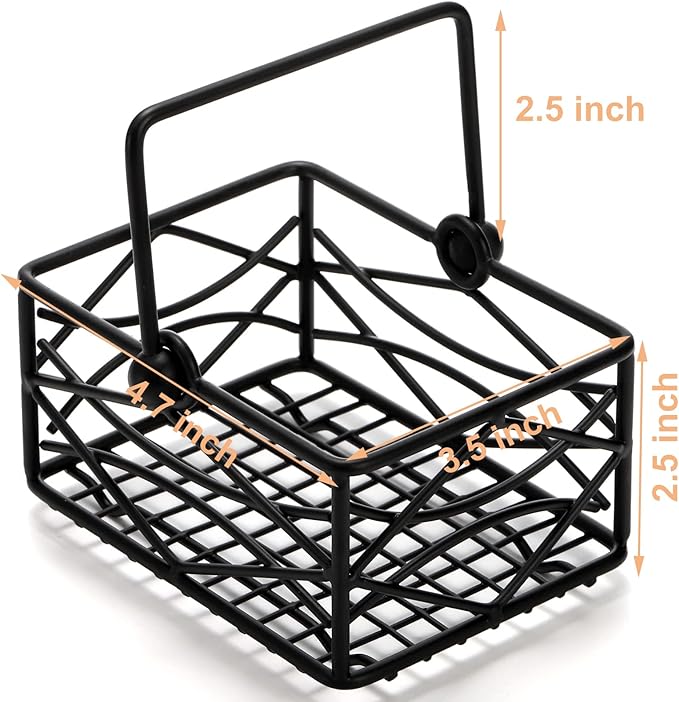 Yarlung 2 Pack Sugar Packet Basket Metal Wire Tea Bag Holder with Removable Stylish Handle, 4.7x3.5x2.5 Inches Coffee Bar Packet Coffee Pod Holder for Coffee Table, Office, Elegant Black