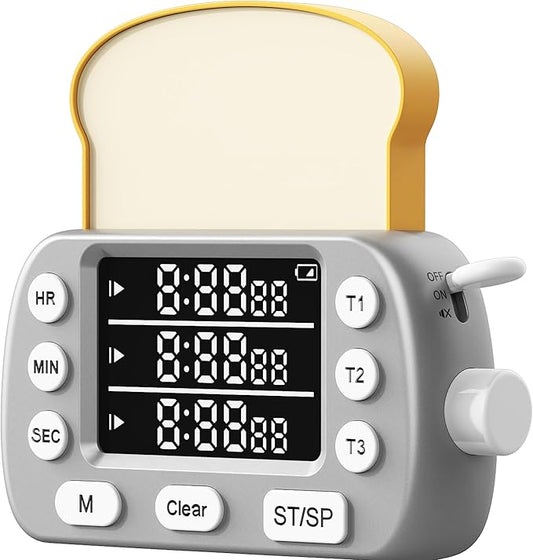 Digital Kitchen Timer for Cooking - 3-Channel Magnetic Countdown Timers with Memory Preset for Baking, Toaster, Eggs Includes Memo Notes (Silver)