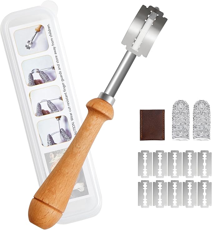 Bread Lame Sourdough Scoring Tool - Dough Scorer Cutter Knife with 10 Stainless Steel Razor Blades, Finger Sleeves and Protective Cover, Essential Baking Supplies for French Baguttes & Homemade Bread by Vinoil