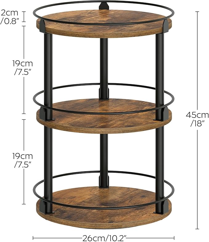 YATINEY 3-Tier Lazy Susan Organizer, Rotating Spice Rack, Spinning Organizer, Industrial Turntable Spice Rack Organizer for Cabinet, Kitchen Countertop, Pantry, Rustic Brown and Black SR23BR - Image 7