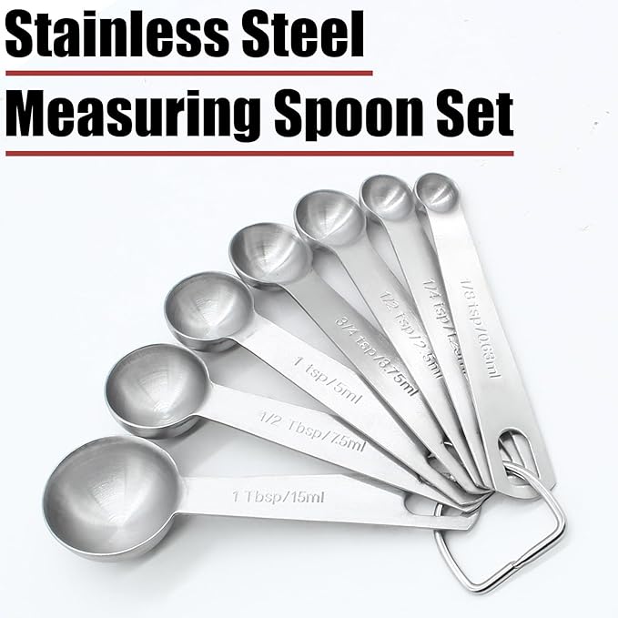 Luomorgo 7 Pcs/Set Measuring Spoons Set, Stainless Steel Measuring Spoons & Tablespoons, 1/8 tsp, 1/4 tsp, 1/2 tsp, 3/4 tsp, 1 tsp, 1/2 tbsp, 1 tbsp for Measuring Dry and Liquid Ingredients - Image 3