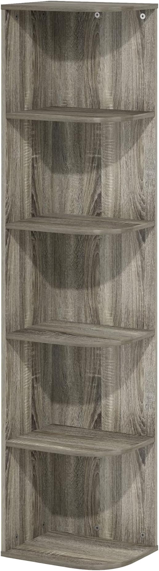 Furinno PASIR Book Shelf, 5-Tier Corner Bookshelf with Open Shelf, Standing Bookcase, 9.3 x 12 x 51.7, for Organization and Storage, for Living Room, Bedroom, Home Office, French Oak - Image 6