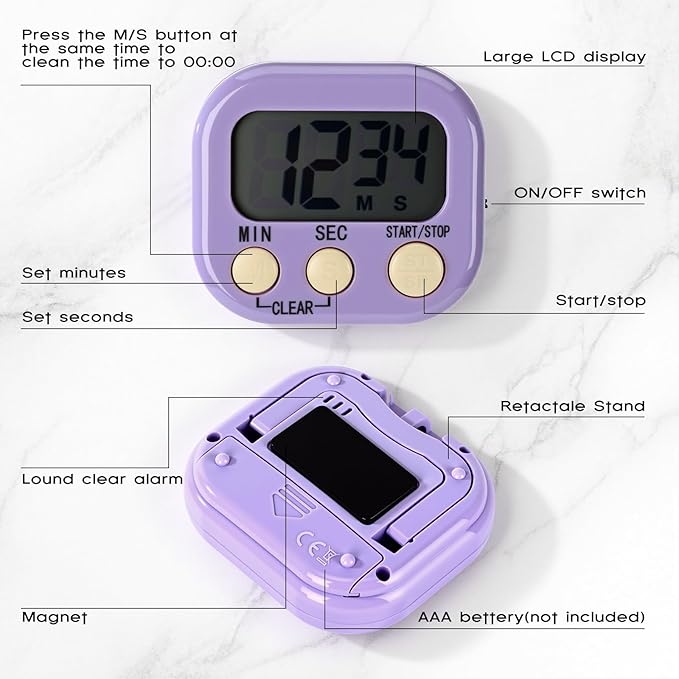 Weewooday 24 Pcs Digital Kitchen Timer Magnetic Timer Bulk On/Off Switch Minute Second Count up Countdown Loud Alarm for Exercise Cook Baking (Macaron Colors) - Image 4