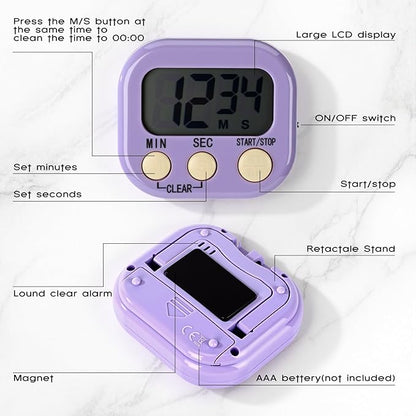 Weewooday 24 Pcs Digital Kitchen Timer Magnetic Timer Bulk On/Off Switch Minute Second Count up Countdown Loud Alarm for Exercise Cook Baking (Macaron Colors) - Image 4