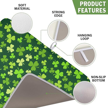 St. Patrick's Day Dish Drying Mat for Kitchen Counter,Irish Green Shamrocks Clover Leaves Drying Mat 16 x 18 Inch with Absorbent Reversible Microfiber Dish Drying Pad for Coffee Bar - Image 3