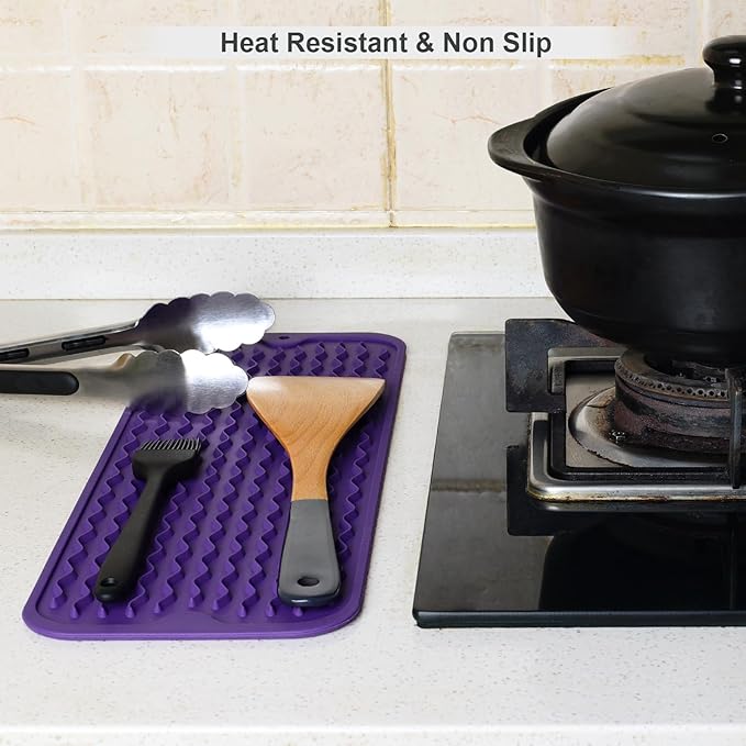ZLR Silicone Sponge Holder & Sink Caddy Tray (6" x 17") - Narrow Dish Drying Mat for Kitchen Counter - Waterproof Soap Dispenser Organizer, Non-Slip Bathroom Vanity Tray (Meadow Violet) - Image 9