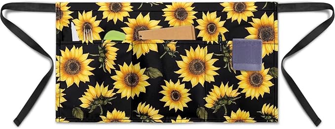 Server Apron with 3 Pockets, Waterproof Oil Waitress Waiter Half Apron for Restaurant Hotel Kitchen Cafe