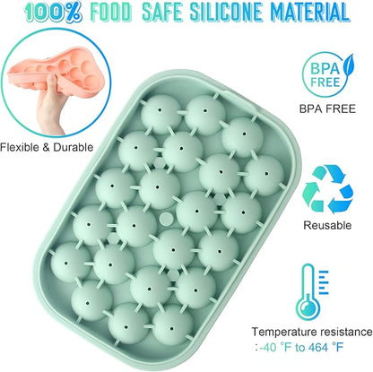 Ice Cube Tray, 2 Pack Flexible Silicone 22 Ice Balls Maker with Lid BPA Free Easy-Release Ice Cube Trays for Freezer, DIY Homemade Round Ice Cubes for Whiskey, Cocktails, Coffee
