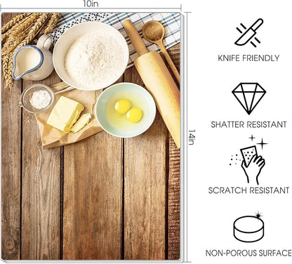 JAMBALAY Tempered Glass Cutting Board, 10"x14" for Kitchen Dishwasher Safe with Rubber Feet, Scratch Resistant, Heat Resistant, Shatterproof, Flour Pattern