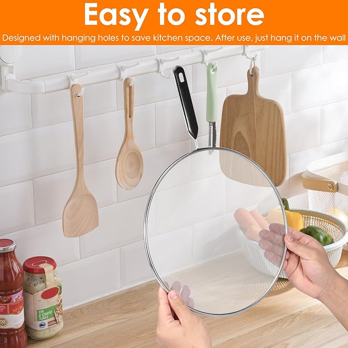3 Pcs Splatter Guard with Handle Stainless Steel Mesh Splatter Screen Splash-Proof Oil Splatter Guard Temperature Resistant Splatter Screen Strainer Drain Board 9.8 in+11.4 in+13 in for Frying Cooking