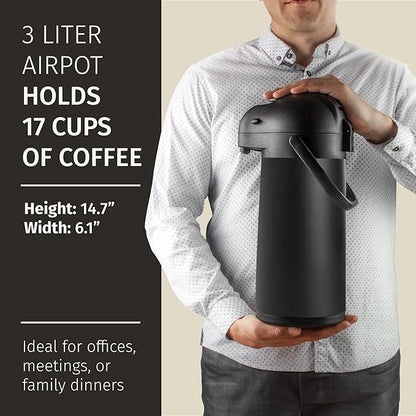 Airpot Coffee Dispenser With Pump, Black - 12 Hours Hot Water Dispenser with Pump, 36 Hours Cold - Coffee Thermal Carafe for Hot Drinks, Tea Flask for Beverages -Large Carafe w/ One-Handed Dispensing - Image 3