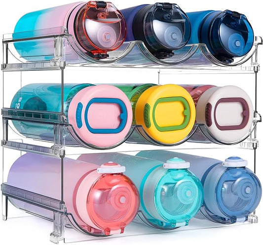 spospo Water Bottle Organizer for Cabinet, 3 Pack Water Bottle Organization and Storage Shelf, Plastic Water Bottle Holder Rack for Fridge, Kitchen, Desktop