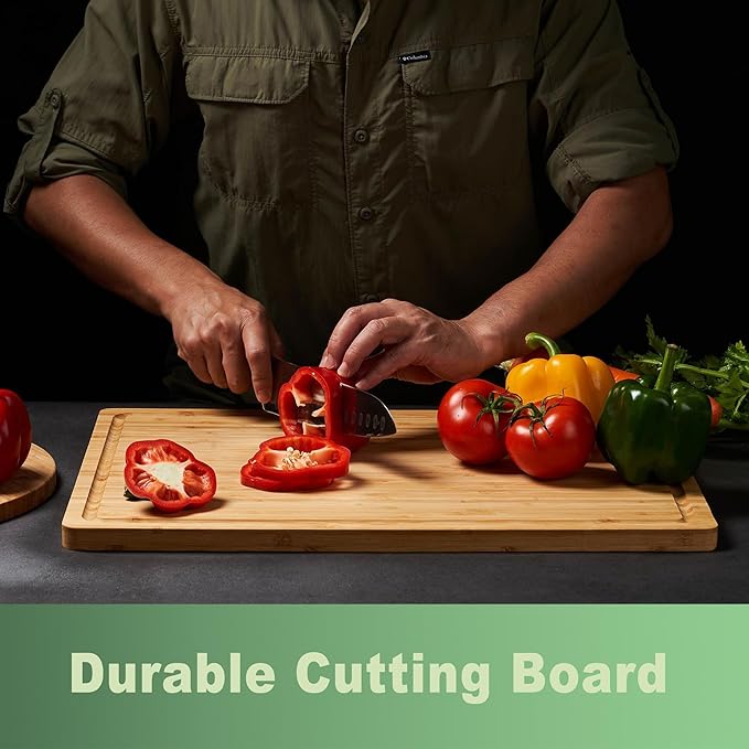 Allsum 24x18" Extra Large Bamboo Cutting Boards for Kitchen, XXL Wood Charcuterie Boards Cheese Serving Tray with Side Handles and Juice Grooves, Solid Durable Reversible - Image 3
