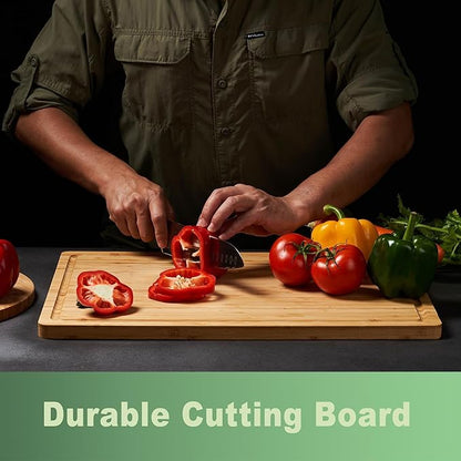 Allsum 24x18" Extra Large Bamboo Cutting Boards for Kitchen, XXL Wood Charcuterie Boards Cheese Serving Tray with Side Handles and Juice Grooves, Solid Durable Reversible - Image 3