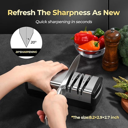 Narcissus Knife Sharpener, Diamond Abrasives Electric Knife Sharpener for Stainless Steel and Ceramic Knives, with Scissors Sharpener & Metal Dust Collection Box, Quick Sharpening & Polishing, Silver - Image 2