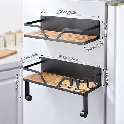 SUNTECH Magnetic Paper Towel Holder with Shelf, 2 Pack Kitchen Roll Holder with 4 Hooks, Farmhouse Spice Rack Organizer Strong Magnets for Fridge, Grill, Black - Image 7