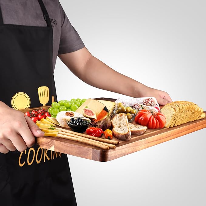 24"x18" XXL Extra Large Acacia Wood Cutting Boards for Kitchen Meat Big Wooden Cheese Charcuterie Board Hardwood Solid Chopping Board Bread Thick Olive Butcher Block Giant Turkey Serving Carving Board - Image 7