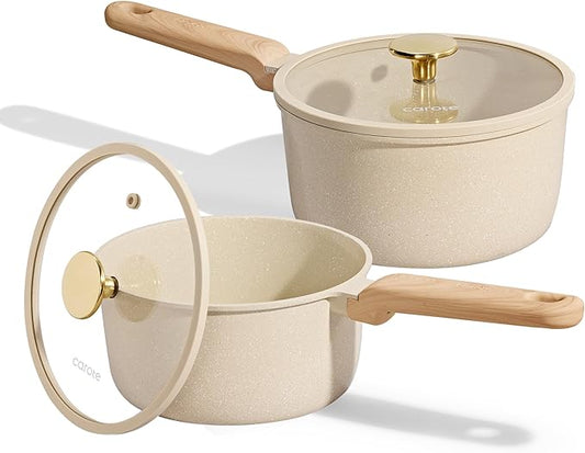 CAROTE 1.5Qt & 2.5Qt Sauce Pan Sets with Lid Ceramic Nonstick Pot Set Non Toxic Saucepan with Stay-cool Handle Small Kitchen Cooking Pots, Easy to Clean, Induction Comptable, PFOA FREE by CAROTE