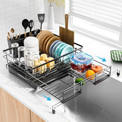 Laveshop Dish Drying Rack - Expandable Rack, Large Capacity Dish Drainer for Kitchen Counter, Rust-Proof with Utensil Holder, Black by Unknown