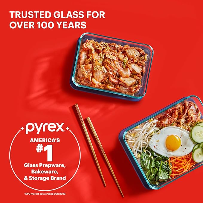 Pyrex Simply Store (7-Pack) Glass Food Storage Containers Set, (1, 2, 4 & 7 Cup) Meal Prep Containers With Plastic BPA-Free Lids, Dishwasher & Microwave Safe - Image 6
