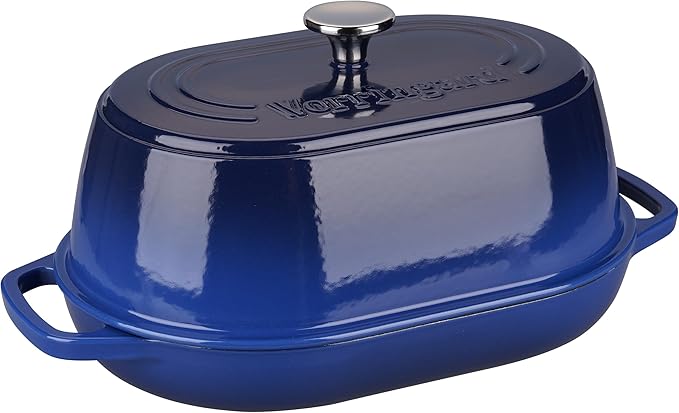 VORRINGARD Enameled Cast Iron Dutch Oven Pot with Dome Lid, Oval Bread Oven for Homemade Sourdough Bread Baking, Oven Safe up to 500°F, 6 Quart, Blue