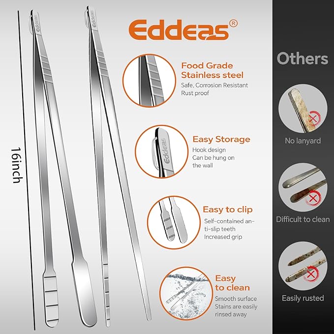 Eddeas 16 Inch long Kitchen Tweezers - 2 Pack large Tweezer Tongs for Cooking, Heavy Duty Stainless Steel Heat Resistant 600°F Food tweezers, Dishwasher safe - Image 7
