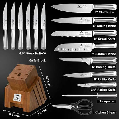 imarku Knife Set, 16PCS High Carbon Stainless Steel Kitchen Knife Set with Block Ultra Sharp Knife Block Set, Japanese Knife Set with Dotted Non-slip Ergonomic Handle, Best Gifts - Image 3