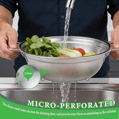 Colander Set of 3, Stainless Steel Micro-Perforated Colanders Strainers for Draining Rinsing Washing, Ideal for Pasta Vegetables Fruits, Heavy Duty & Dishwasher Safe - Image 3