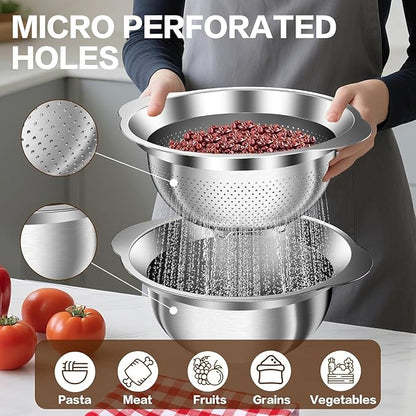 Stainless Steel Strainer with Mixing Bowl, Rice Washer, Colander for Kitchen, Rice Strainer, Fruit and Vegetable Wash, Microporous Colander, Fruit Cleaner Bowl, Dishwasher Safe - Image 6