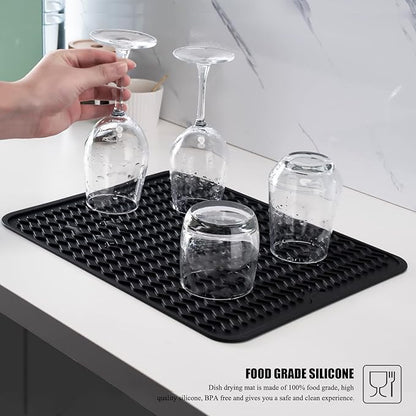 Silicone Dish Drying Mat, Non-Slip Easy Clean Sink Mat Large Heat-resistant Dish Drainer Mat for Kitchen Counter, Sink, Refrigerator or Drawer liner (18" x 16", BLACK) - Image 5