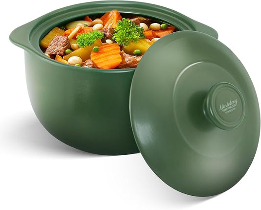 MINH LONG 3-Qt Porcelain Dutch Oven with Lid – Lead & Cadmium Free, Oven Safe to 482°F, Heat Retention, Clay Pot for Cooking on Gas & Infrared Cooktop, Use to Marinate, Cook, Bake, Refrigerate & Serve