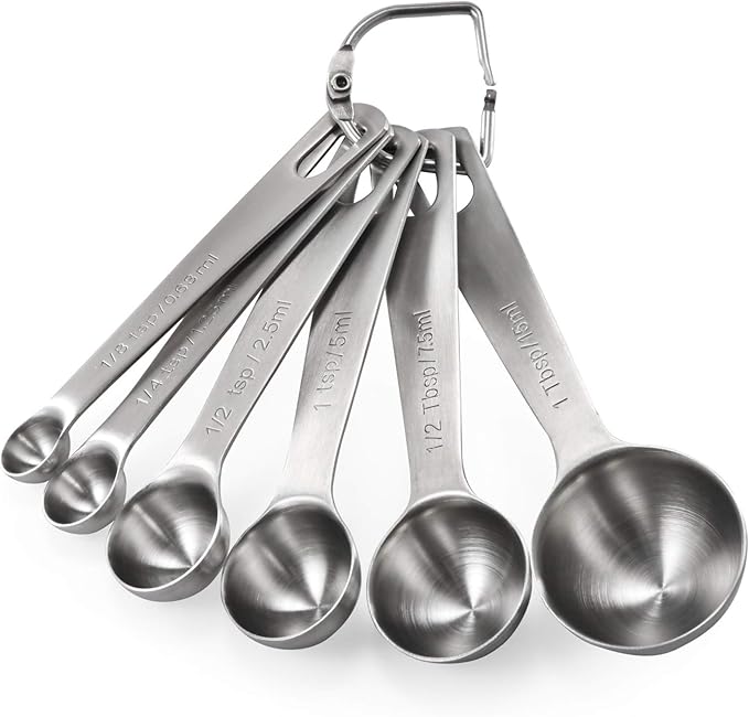 Measuring Spoons: U-Taste 18/8 Stainless Steel Measuring Spoons Set of 6 Piece: 1/8 tsp, 1/4 tsp, 1/2 tsp, 1 tsp, 1/2 tbsp & 1 tbsp Dry and Liquid Ingredients by U-Taste