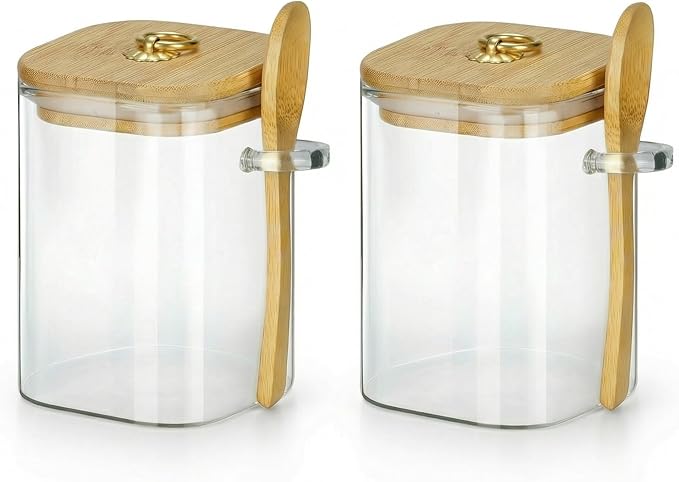 holoith 2 Pack Glass Jars with Lids and Spoons, 15 oz Glass Storage Containers with Lids for Dry Food Storage Sugar, Coffee, Nuts, Cookie, Candy, Tea, Airtight Kitchen Canisters Spice Jars by Holoith