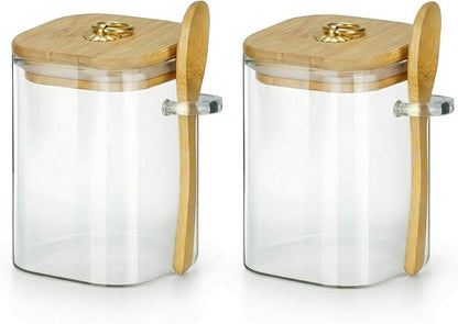holoith 2 Pack Glass Jars with Lids and Spoons, 15 oz Glass Storage Containers with Lids for Dry Food Storage Sugar, Coffee, Nuts, Cookie, Candy, Tea, Airtight Kitchen Canisters Spice Jars by Holoith
