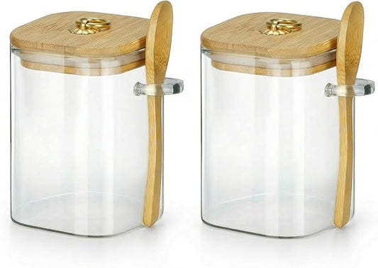 holoith 2 Pack Glass Jars with Lids and Spoons, 15 oz Glass Storage Containers with Lids for Dry Food Storage Sugar, Coffee, Nuts, Cookie, Candy, Tea, Airtight Kitchen Canisters Spice Jars by Holoith