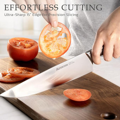 Astercook Knife Set, Kitchen Knives Set with Block and Sharpener Full Tang 15 Pcs Premium Stainless Steel Knives, Dishwasher Safe Knife Set with Anti-slip Ergonomic Handle, Black, Mothers Day Gifts - Image 7