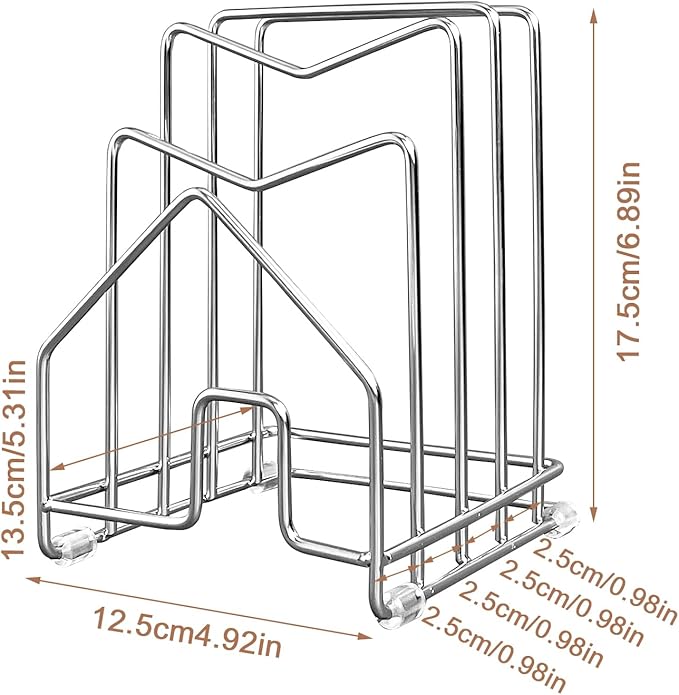 Pot Lid Organizer Cutting Board Holder Inside Cabinet 304 Stainless Steel Pots and Pan Organizer Under Cabinet Pot Cover Cookie Sheet Bakeware Serving Tray Cooling Rack Stand Kitchen Countertop - Image 4