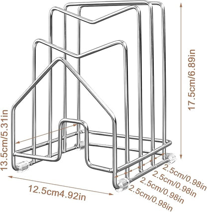 2 Pack Pot Lid Organizer Cutting Board Holder Inside Cabinet 304 Stainless Steel Pots and Pan Organizer Under Cabinet Pot Cover Cookie Sheet Bakeware Serving Tray Cooling Rack Stand Kitchen Countertop - Image 8