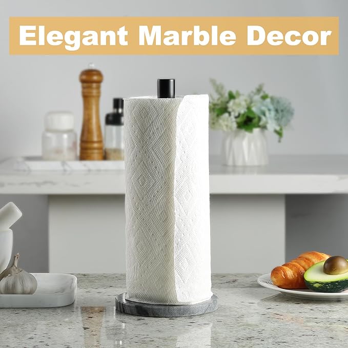 Koville African Marble Base Paper Towel Holder Countertop, Metal Rod 6" Marble Base Paper Towel Holder Stand for Kitchen Organization and Storage, Fit for Standard Size Rolls - Image 7