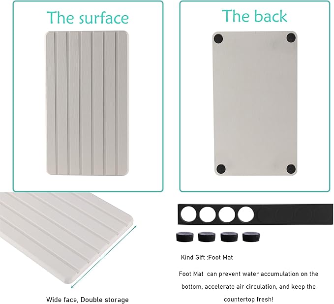 NiuYichee 2 PCS Water Absorbent diatomite Coasters, 9.5" x 5.5" Water Absorbing Stone Tray for Sink, Stone Drying mat for Kitchen Counter, Stone soap Tray Used for Hand Soaps & toiletries & Plants - Image 3
