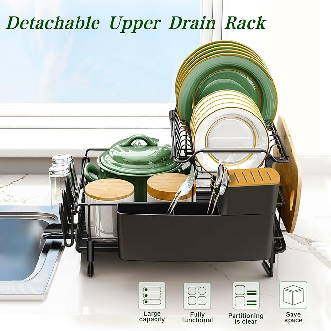 Runnatal 2-Tier Dish Drying Rack with Drainboard Set, Stainless Steel Detachable 2-in-1 Large-Capacity 2-Tier Over The Sink Anti-Rust Dish Rack and Dish Drainer for All Kitchen - Image 7