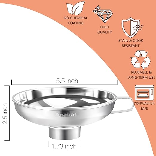 Anaeat Stainless Steel Canning Funnel with Handle for Wide and Regular Jars & Canning Jars, Wide-Mouth Funnels Excellent for Transferring Liquid and Dry Ingredients, Large Solids, Beans & Jams (5.5") - Image 6