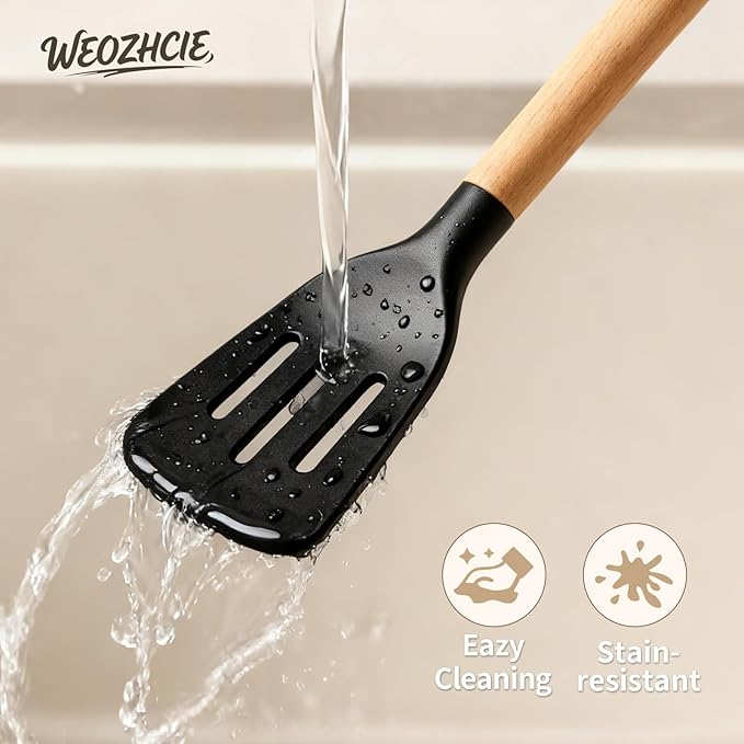 Silicone Cooking Utensil Set,12 PCS Cooking Cookware Kitchen Utensils Set for Cooking, Nonstick 446°F Heat-Resistant Cookware Kitchen Tools of Spoon,Brush,Whisk,Spatula,Turner Tongs (Black) - Image 5